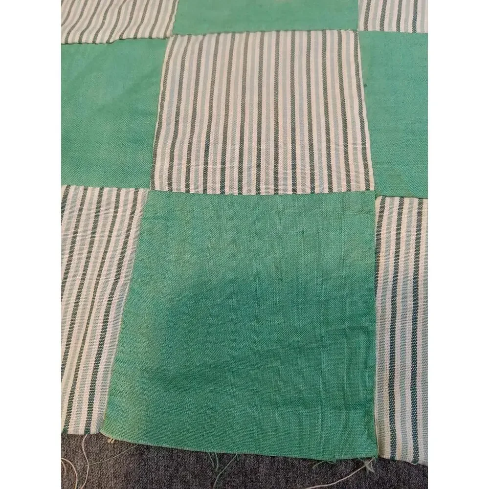 Patchwork Fabric Green And Stripe Squares Lot Of 2 For Making Quilts Blankets